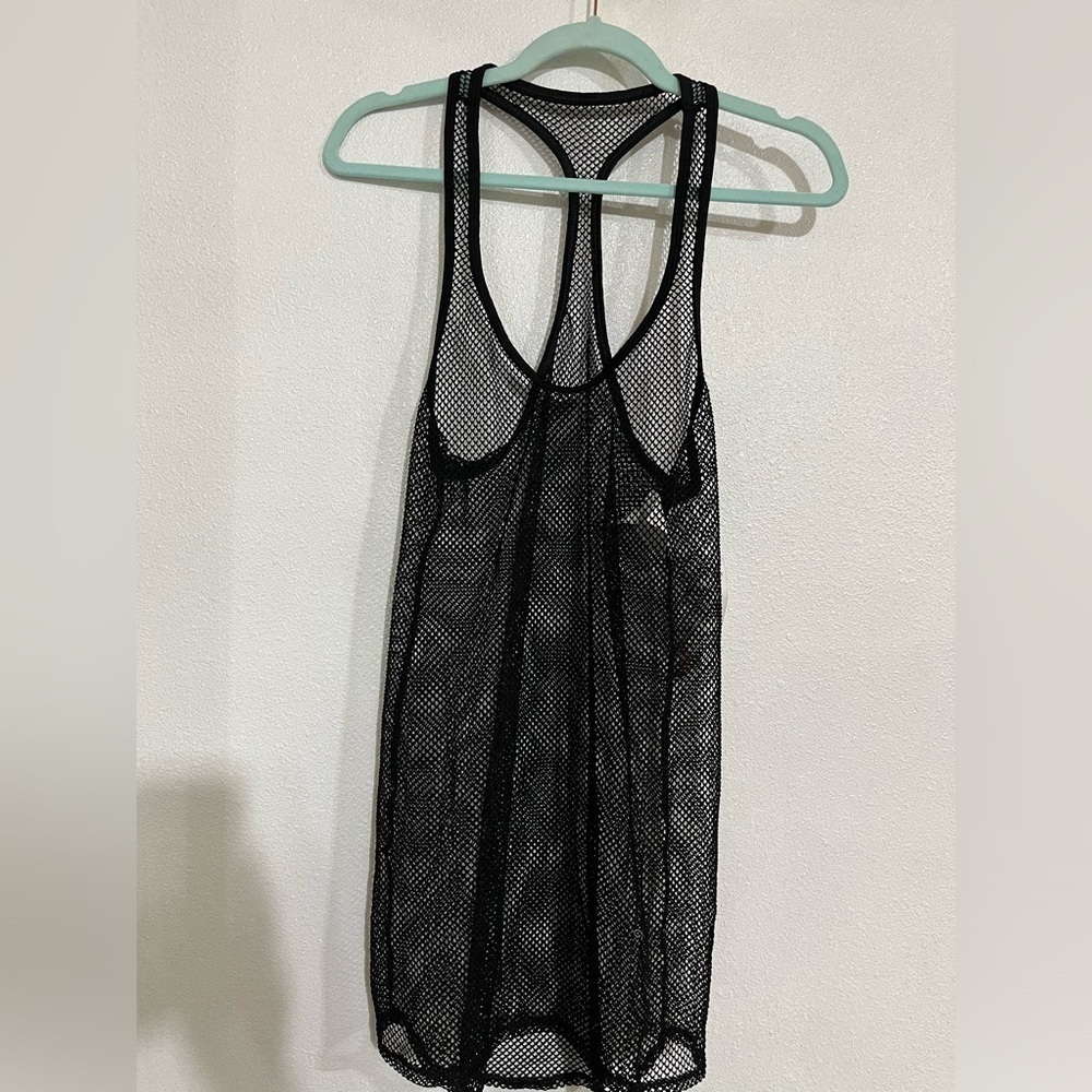 Bikini lab, black razorback mesh fishnet cover up size S NWT
